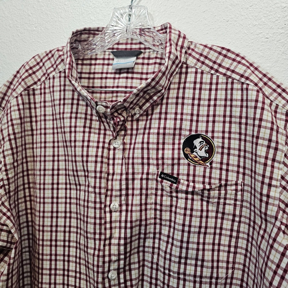 Columbia FSU Seminoles Mens XXL Shirt Short Sleeve Plaid Button Down Garnet Gold